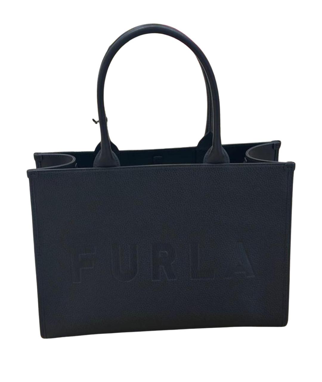 FURLA Черная кожаная сумка тоут, фото 1