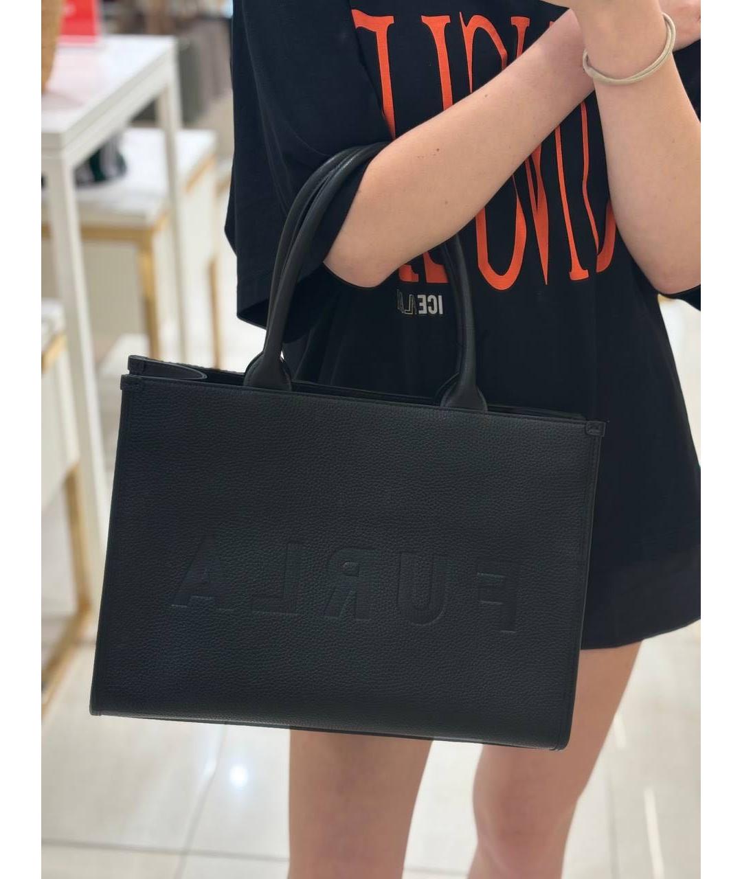 FURLA Черная кожаная сумка тоут, фото 5