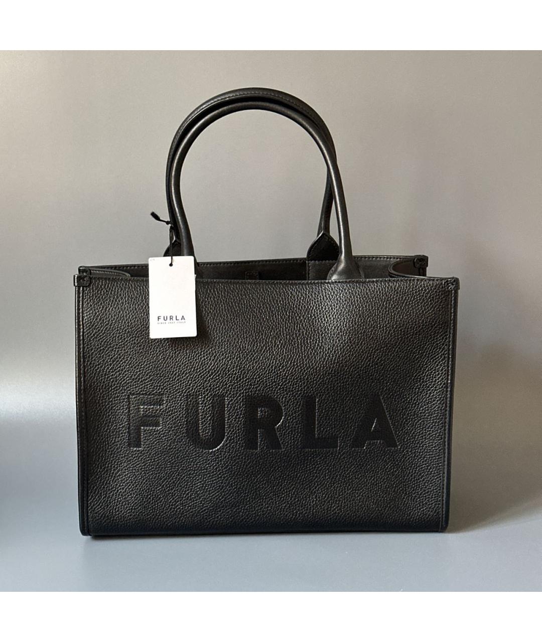 FURLA Черная кожаная сумка тоут, фото 2