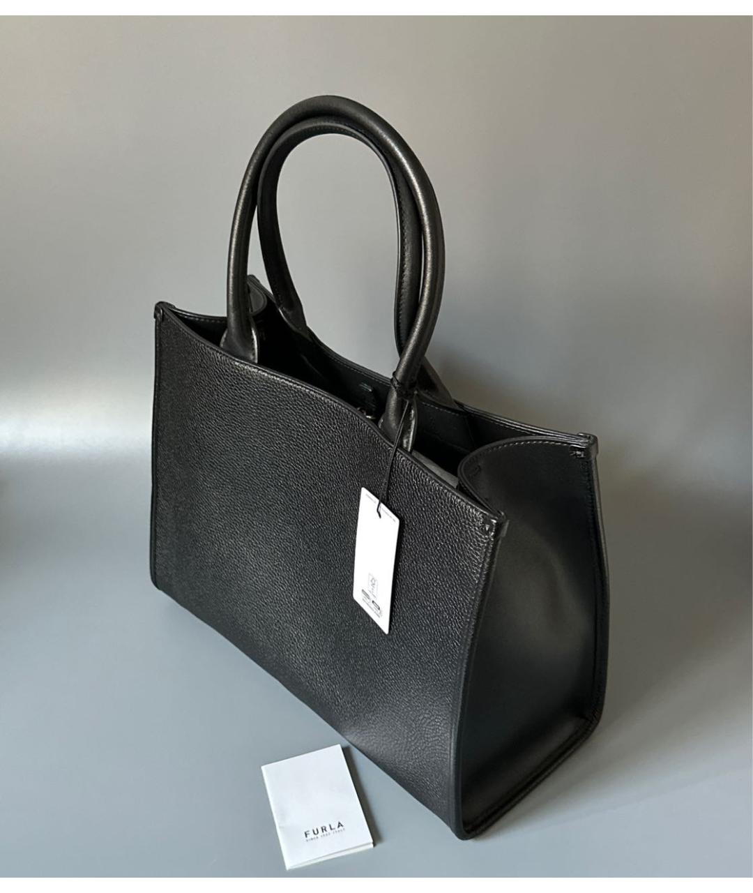FURLA Черная кожаная сумка тоут, фото 3