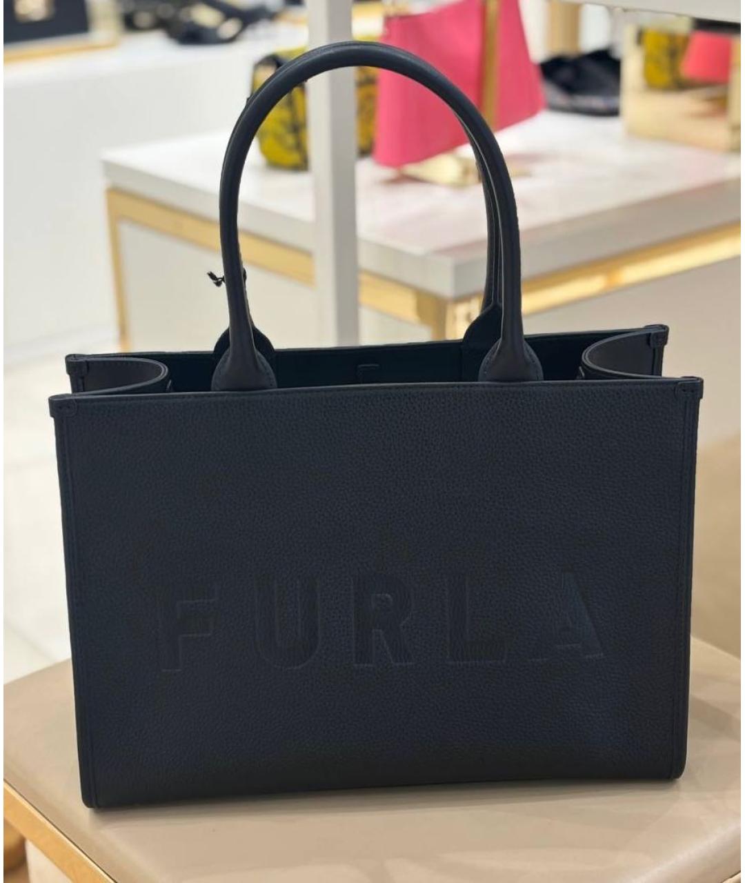 FURLA Черная кожаная сумка тоут, фото 9