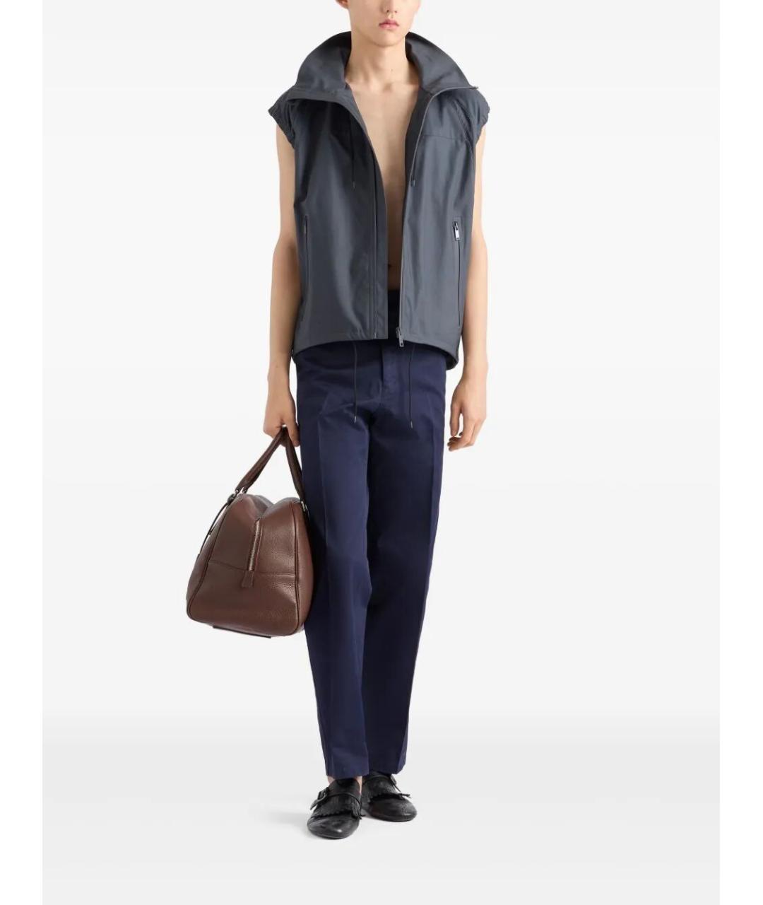 PRADA Темно-синие хлопковые повседневные брюки, фото 2