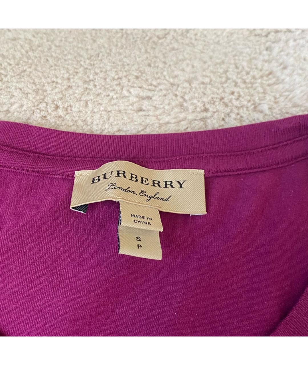 BURBERRY Фуксия хлопко-эластановая футболка, фото 3