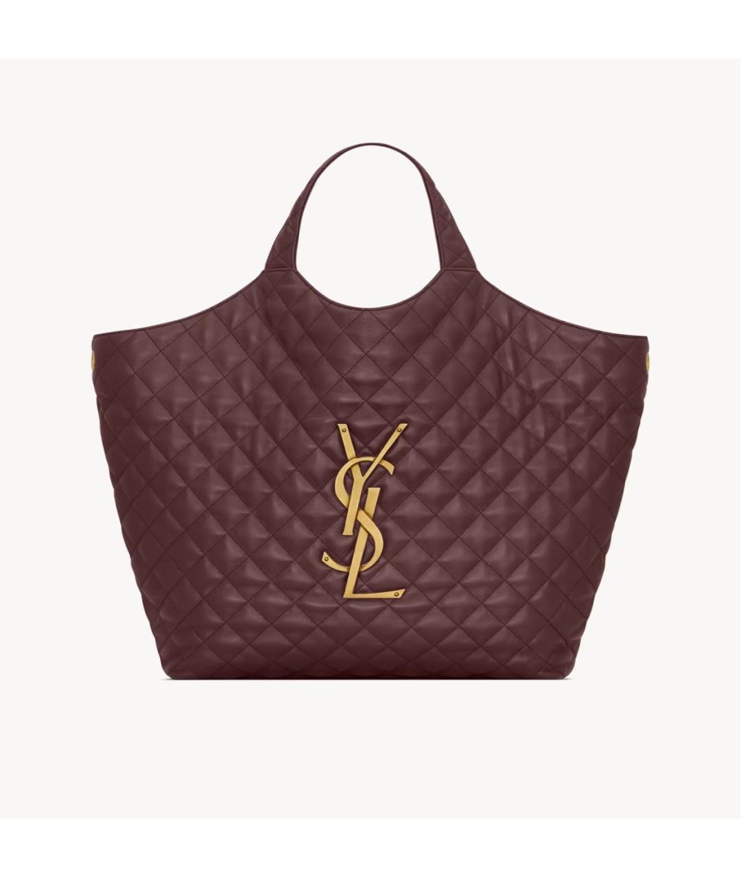 SAINT LAURENT Бордовая кожаная сумка тоут, фото 5