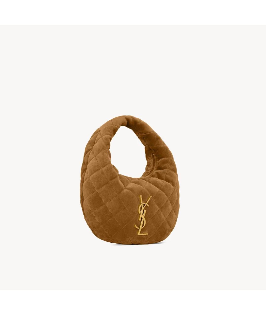 SAINT LAURENT Коричневая замшевая сумка с короткими ручками, фото 4