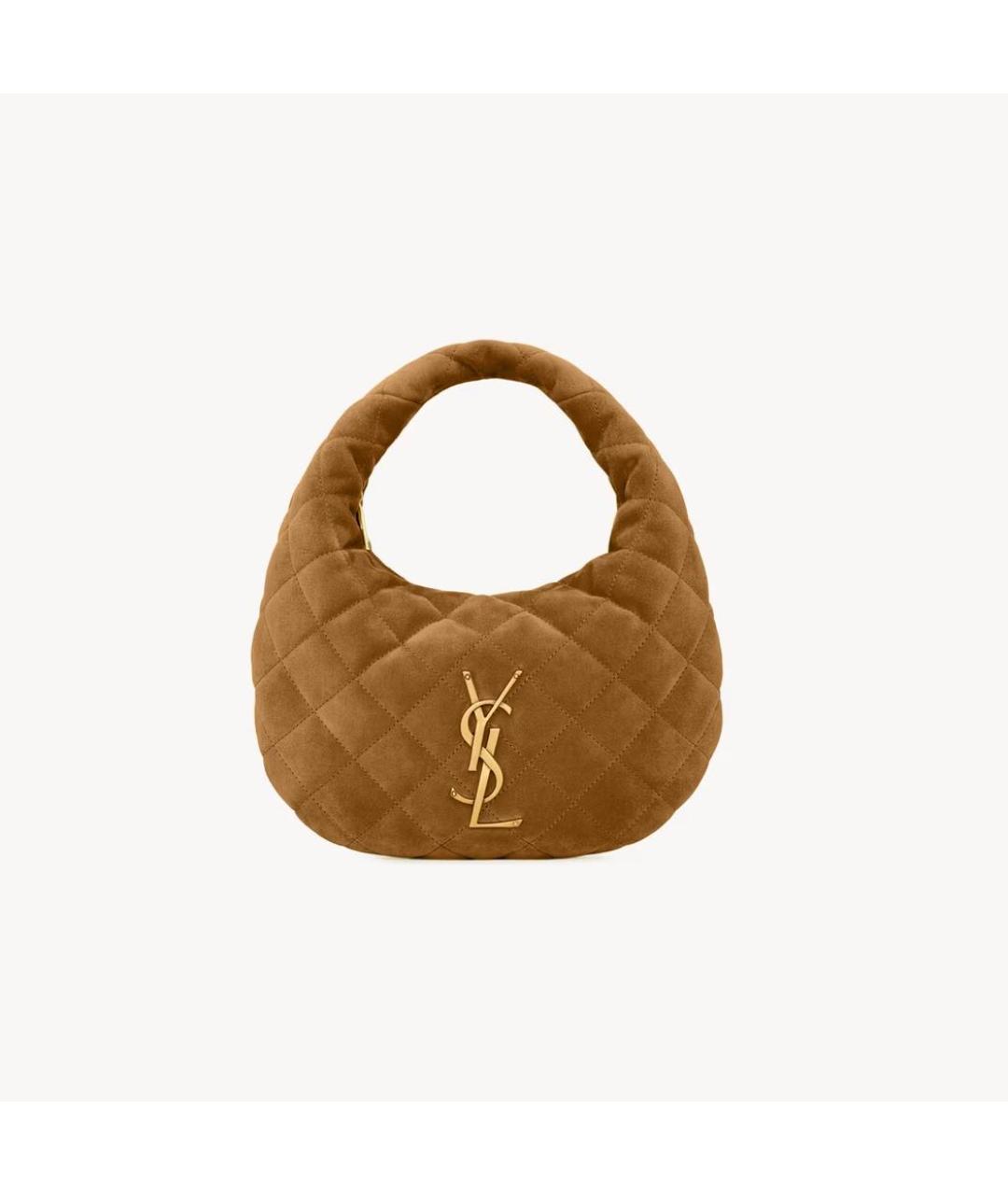 SAINT LAURENT Коричневая замшевая сумка с короткими ручками, фото 5