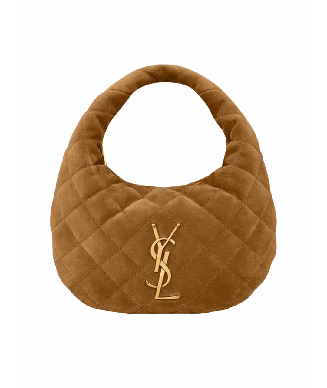 SAINT LAURENT Коричневая замшевая сумка с короткими ручками, фото 1