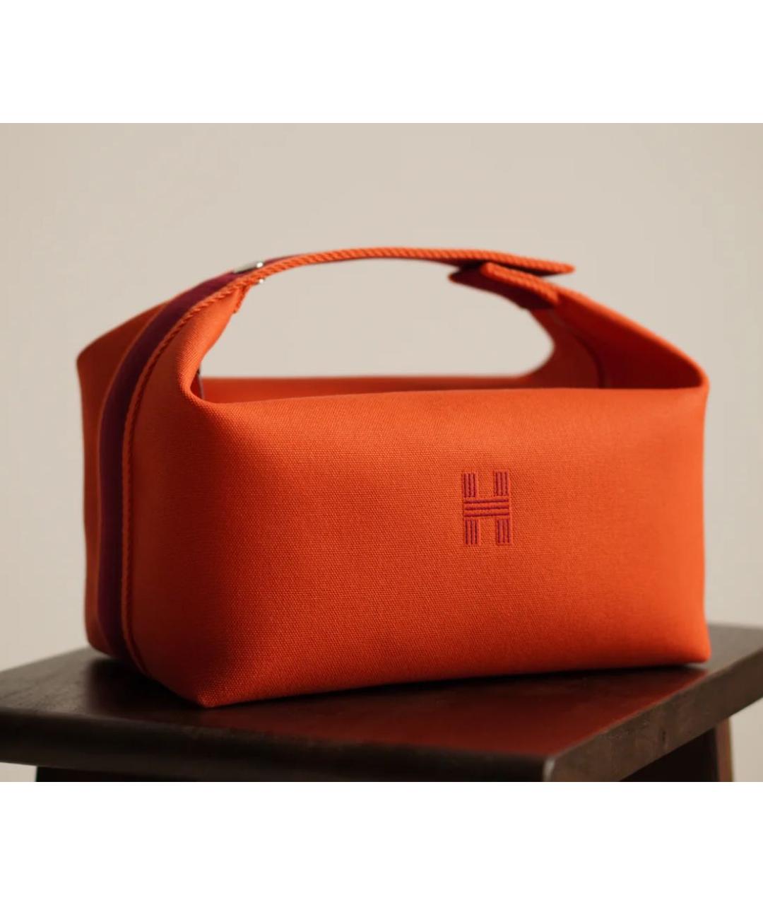 HERMES Оранжевая тканевая косметичка, фото 3