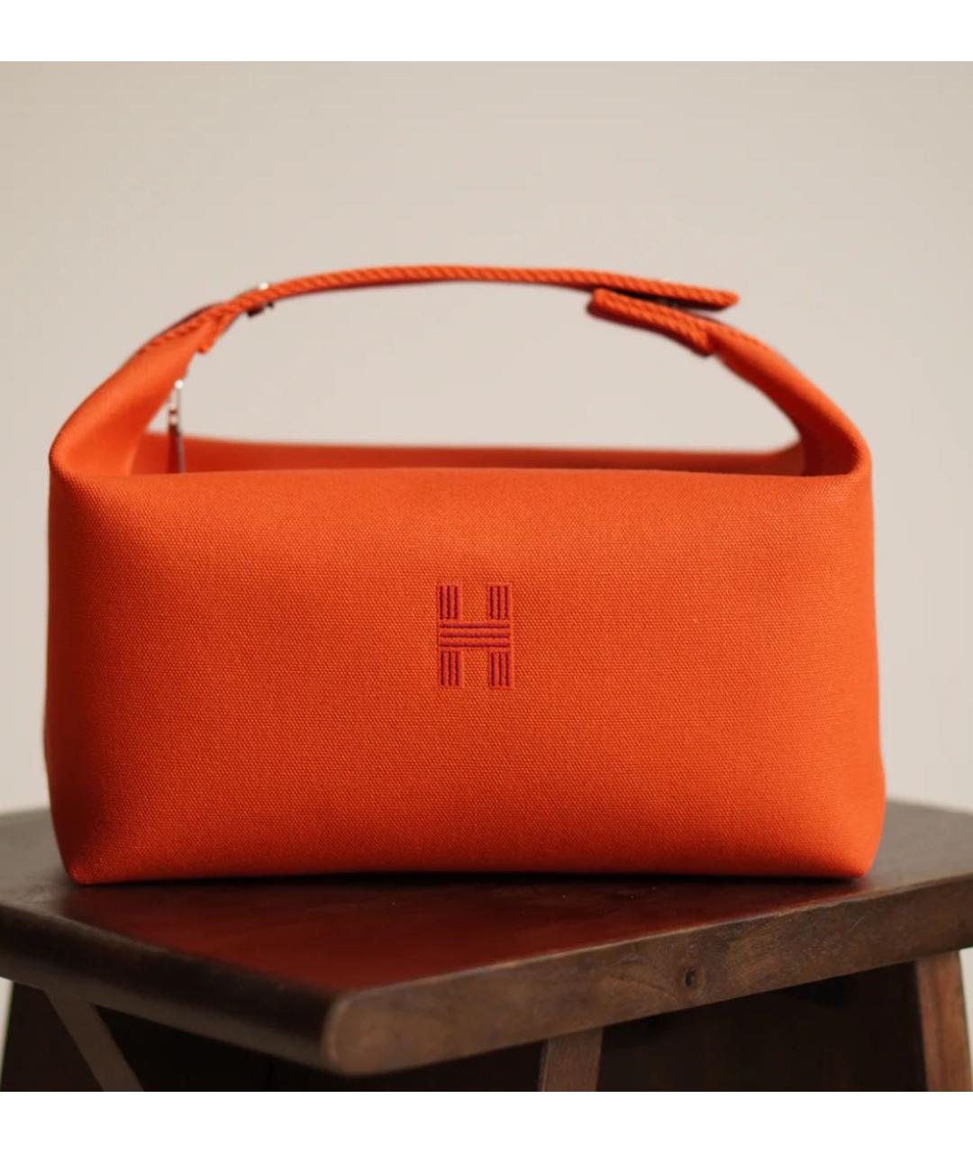 HERMES Оранжевая тканевая косметичка, фото 4
