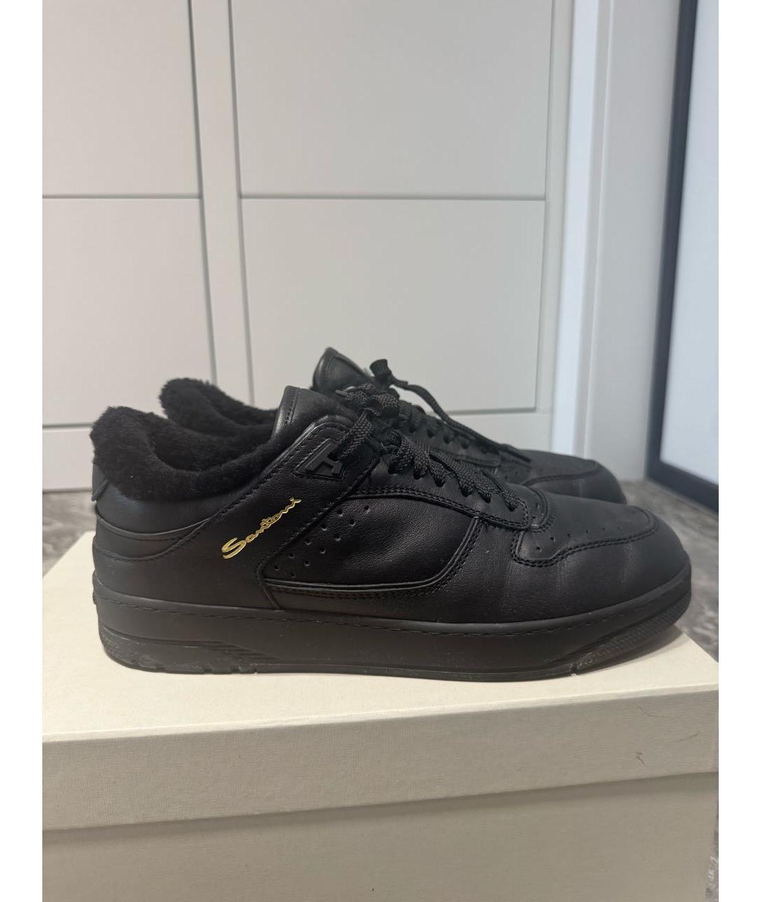 SANTONI Черные кожаные низкие кроссовки / кеды, фото 5