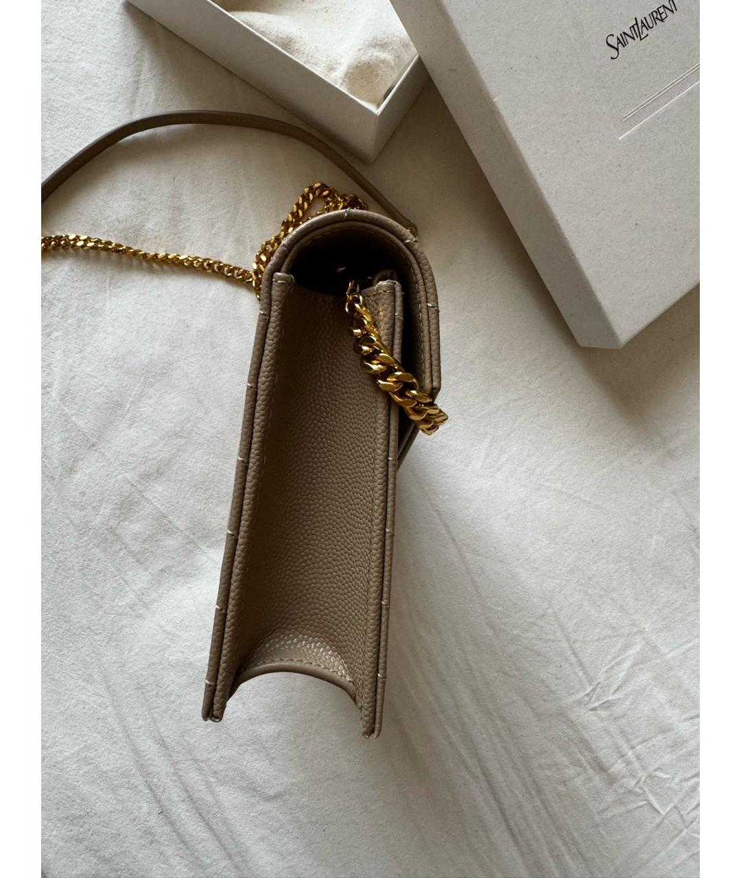 SAINT LAURENT Бежевая кожаная сумка через плечо, фото 2