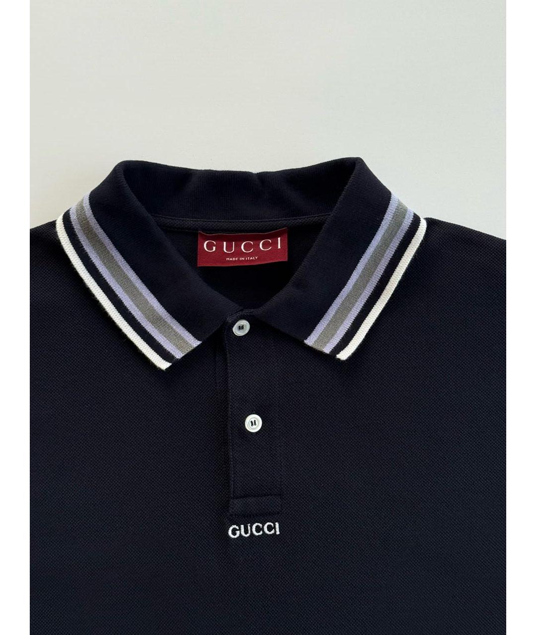 GUCCI Темно-синее хлопковое поло с коротким рукавом, фото 3