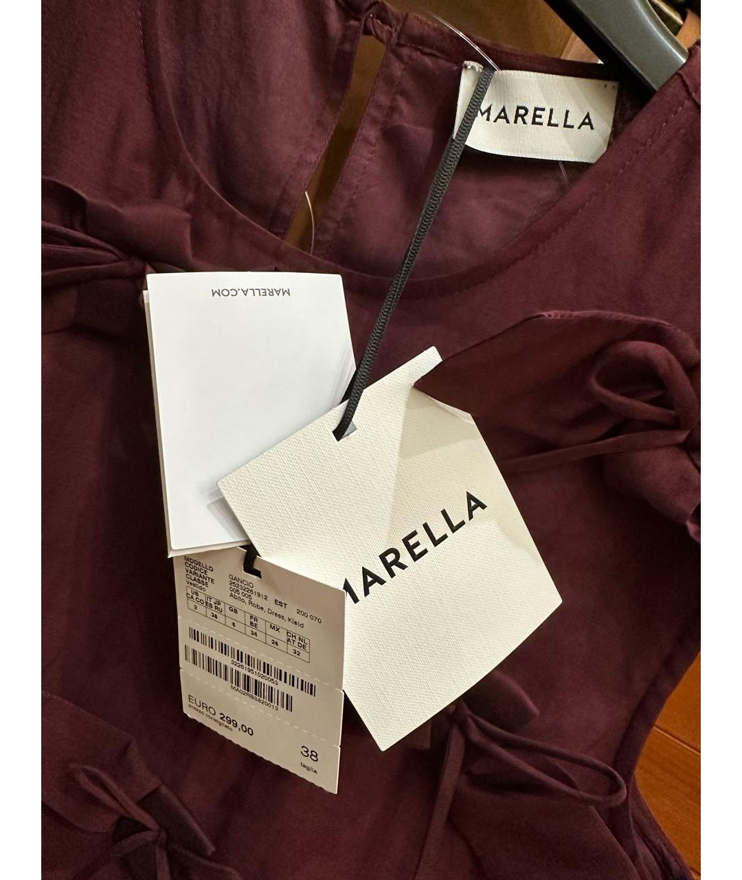 MARELLA Бордовое хлопковое коктейльное платье, фото 5