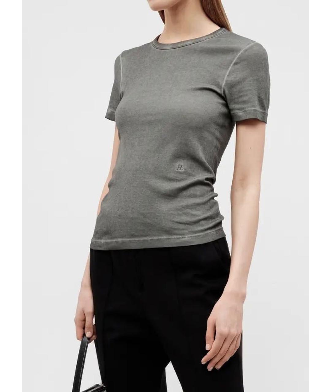 HELMUT LANG Серая хлопковая футболка, фото 2