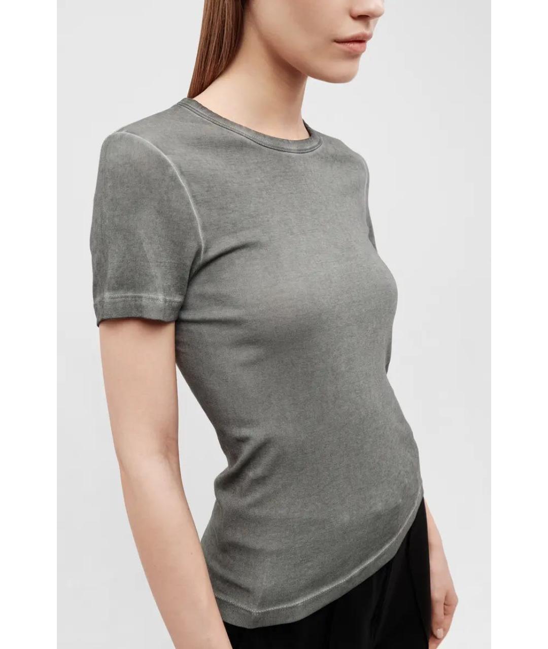HELMUT LANG Серая хлопковая футболка, фото 4