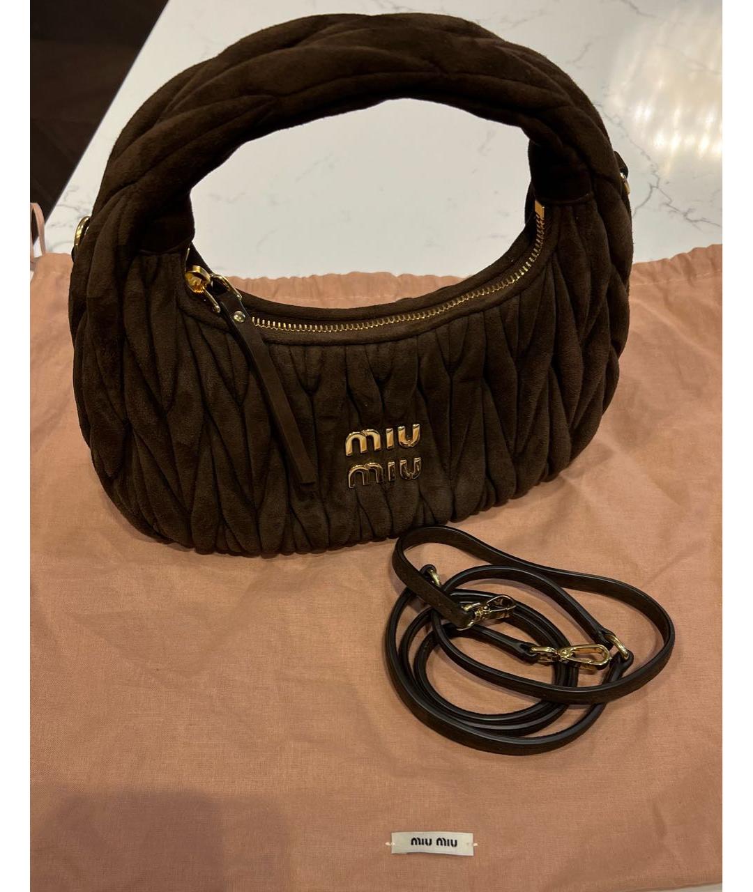 MIU MIU Коричневая замшевая сумка с короткими ручками, фото 5