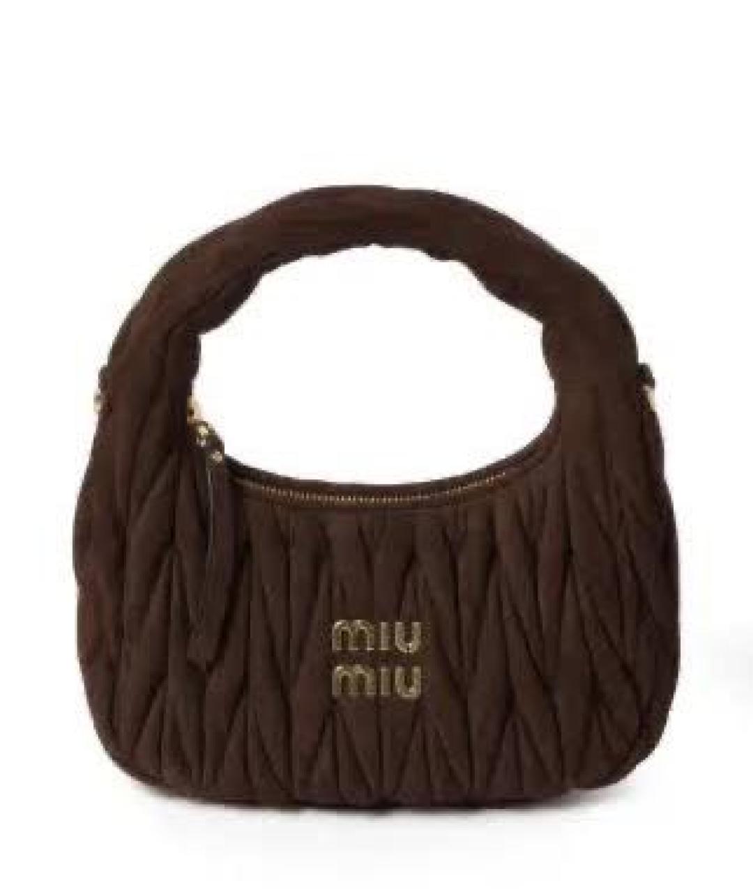 MIU MIU Коричневая замшевая сумка с короткими ручками, фото 6