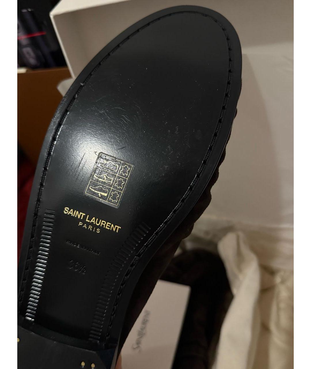 SAINT LAURENT Коричневые замшевые лоферы, фото 7