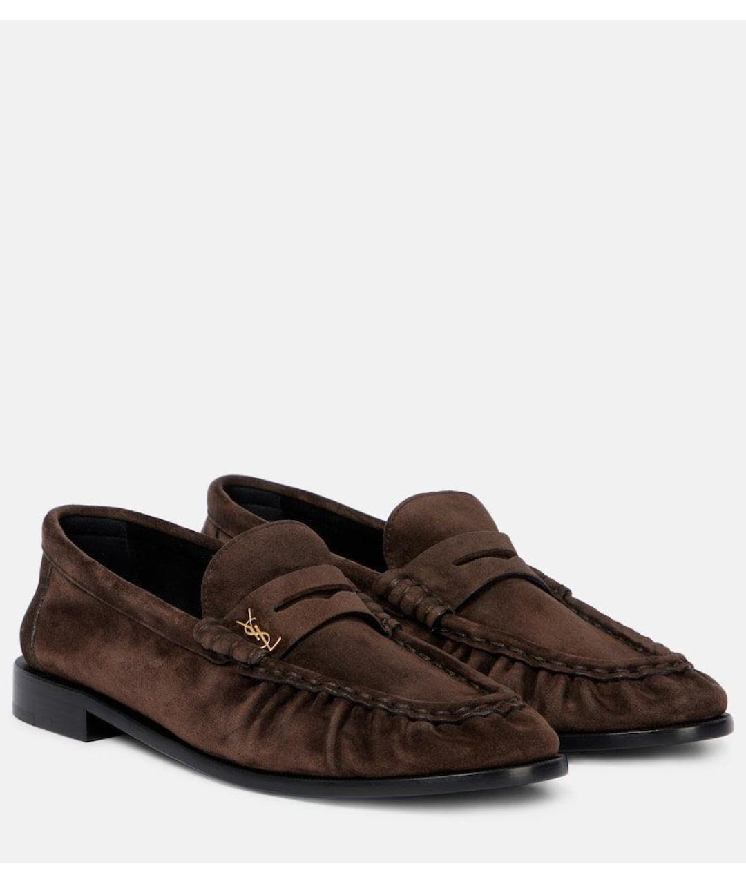 SAINT LAURENT Коричневые замшевые лоферы, фото 2