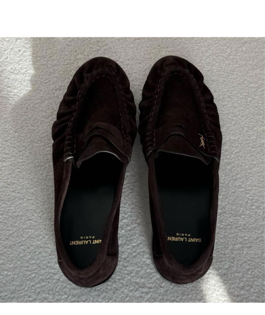 SAINT LAURENT Коричневые замшевые лоферы, фото 6