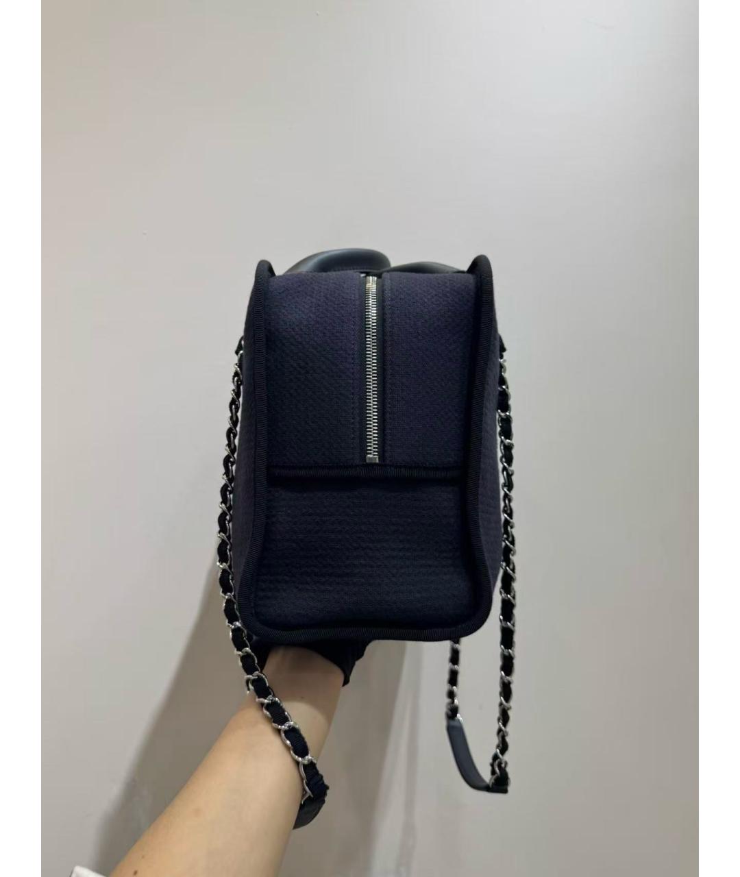 CHANEL Темно-синяя деним сумка с короткими ручками, фото 6