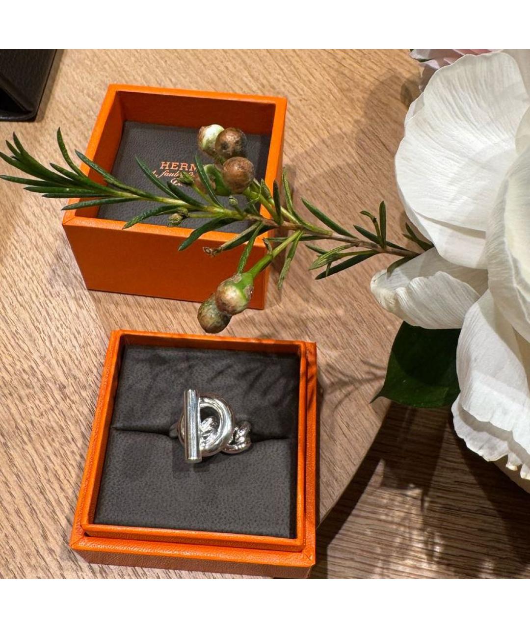 HERMES Белое серебряное кольцо, фото 3