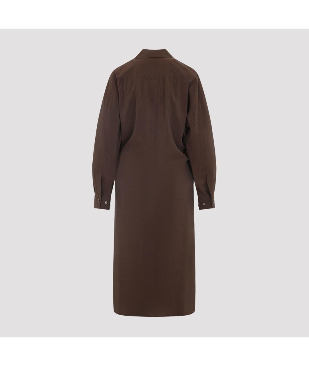 LEMAIRE Коричневое шелковое повседневное платье, фото 4
