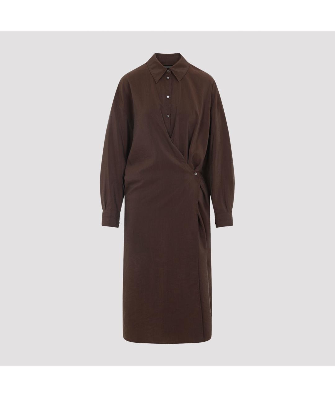 LEMAIRE Коричневое шелковое повседневное платье, фото 2