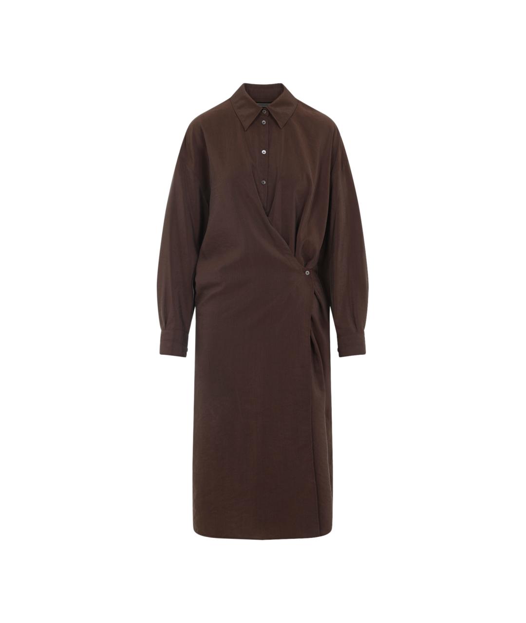 LEMAIRE Коричневое шелковое повседневное платье, фото 1