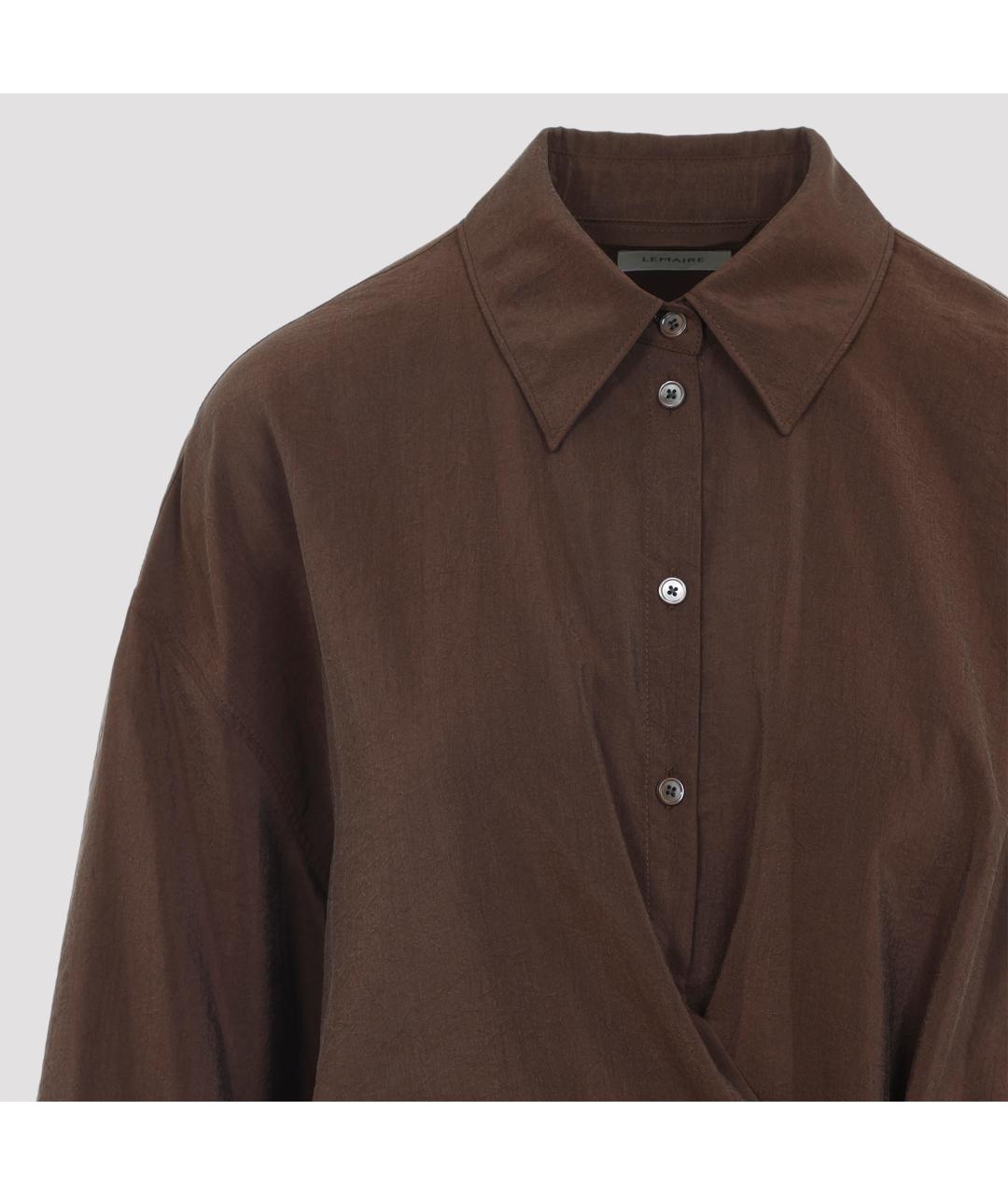 LEMAIRE Коричневое шелковое повседневное платье, фото 6