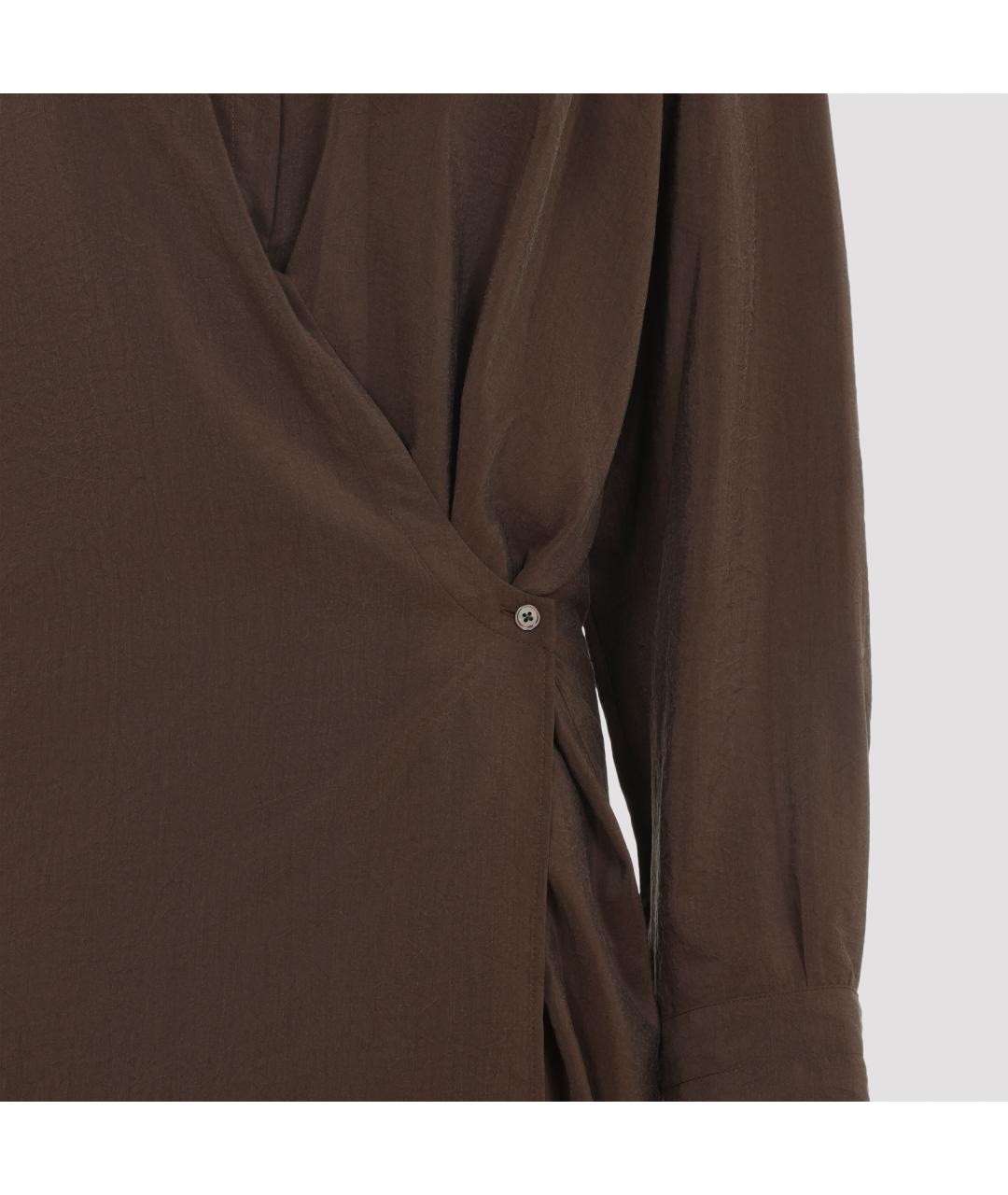 LEMAIRE Коричневое шелковое повседневное платье, фото 5