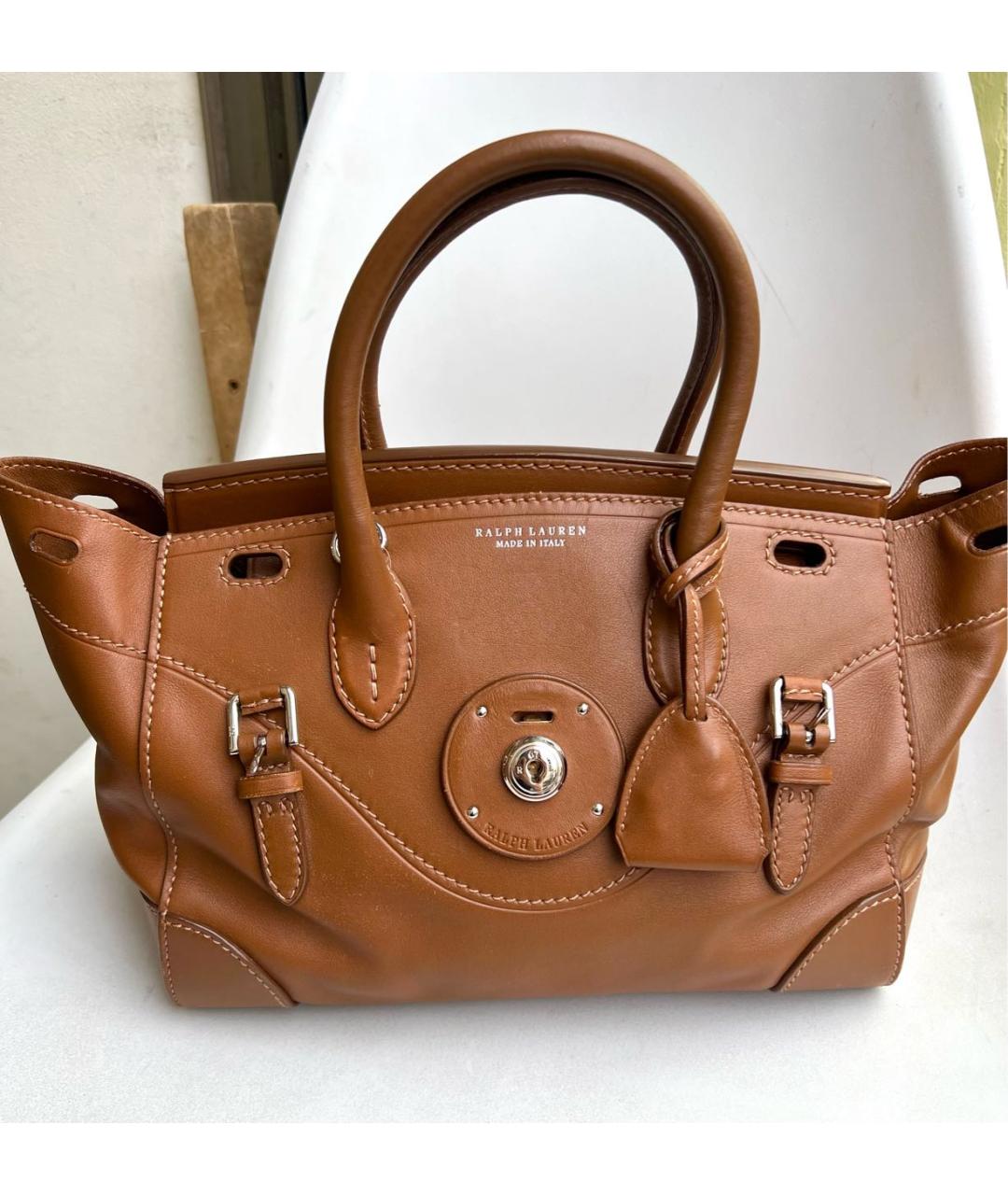 RALPH LAUREN Коричневая кожаная сумка с короткими ручками, фото 3