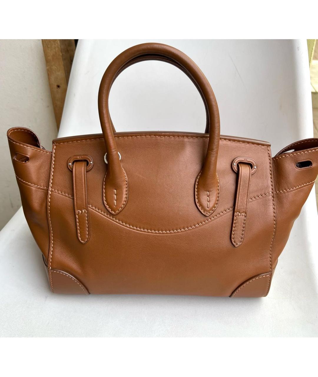 RALPH LAUREN Коричневая кожаная сумка с короткими ручками, фото 5
