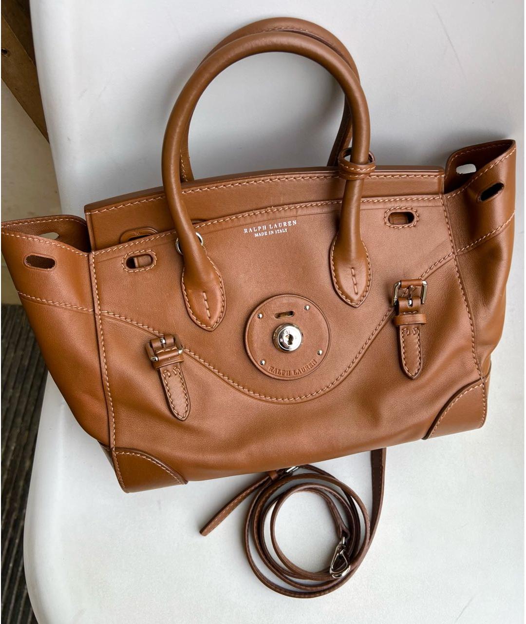 RALPH LAUREN Коричневая кожаная сумка с короткими ручками, фото 7