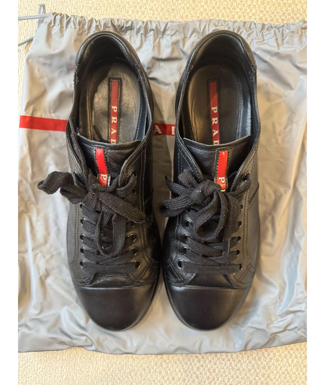 PRADA Черные кожаные низкие кроссовки / кеды, фото 3