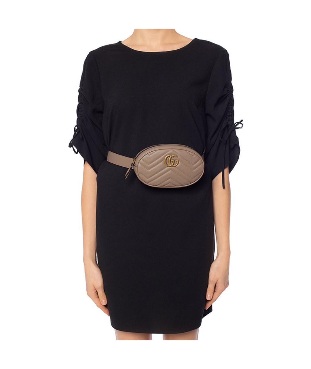 GUCCI Бежевая кожаная поясная сумка, фото 6