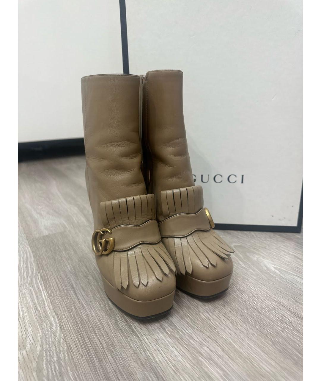 GUCCI Бежевые кожаные ботильоны, фото 2