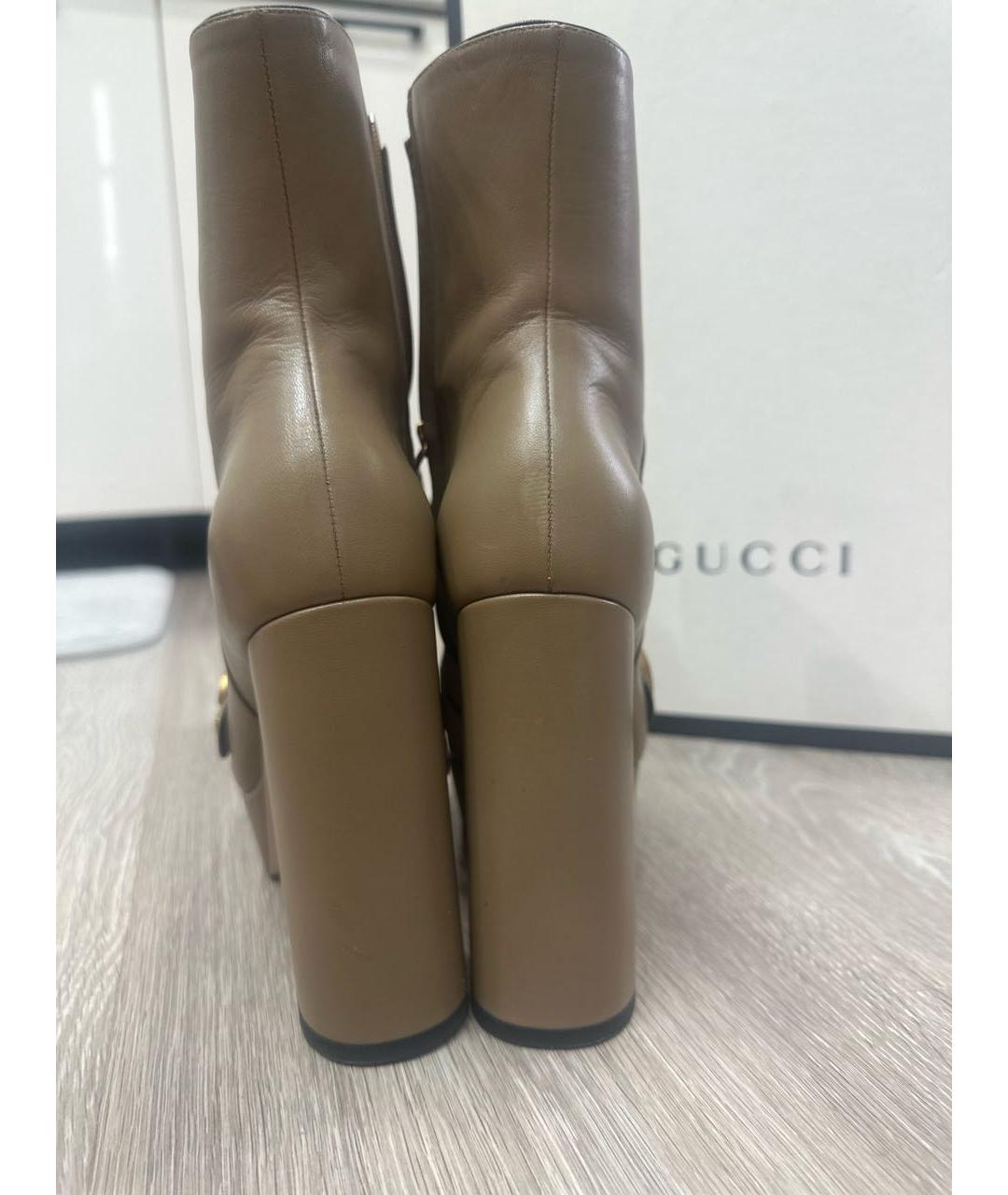 GUCCI Бежевые кожаные ботильоны, фото 4