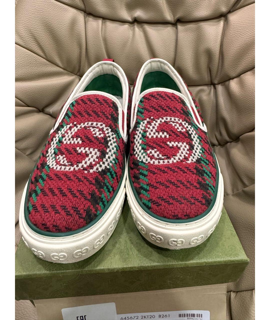 GUCCI Красные текстильные слипоны, фото 3