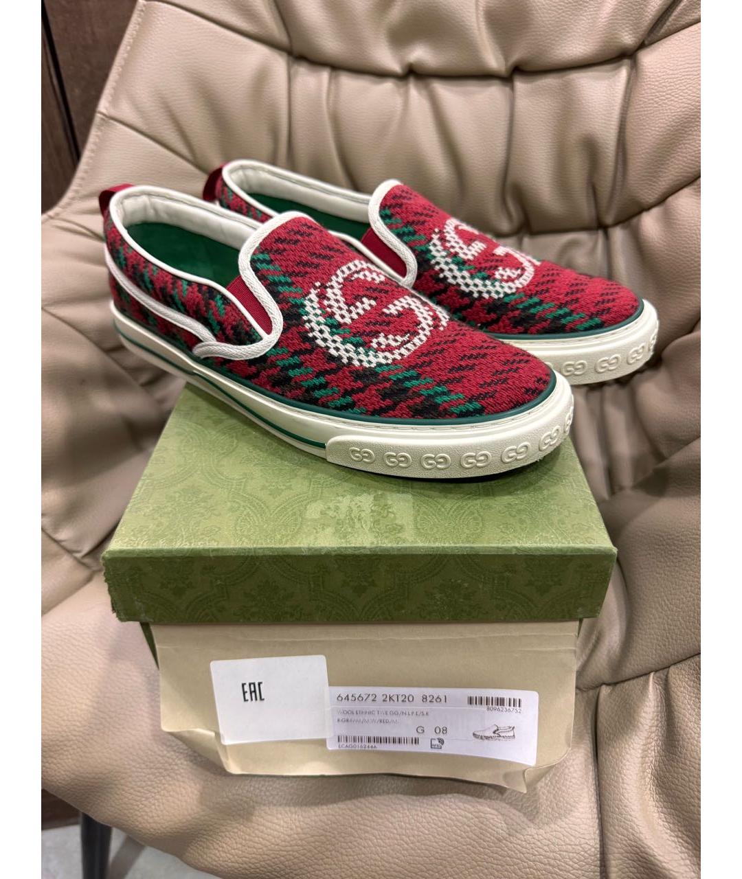 GUCCI Красные текстильные слипоны, фото 2