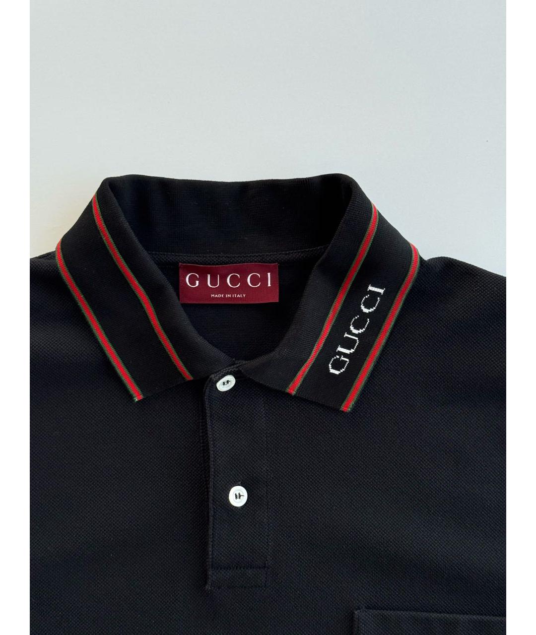 GUCCI Черное хлопковое поло с коротким рукавом, фото 3