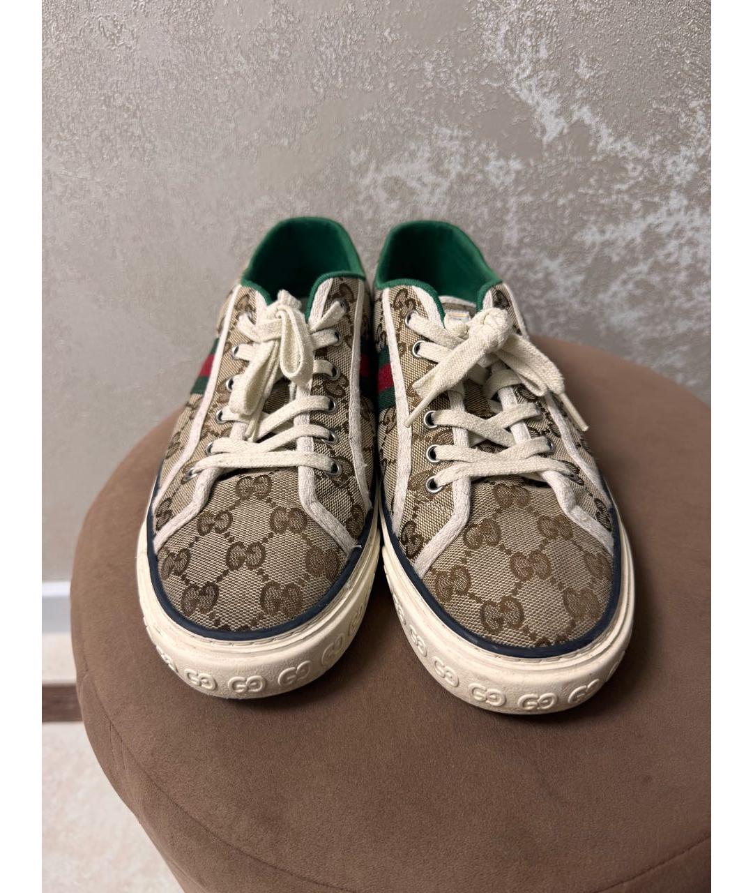 GUCCI Бежевые текстильные низкие кроссовки / кеды, фото 2