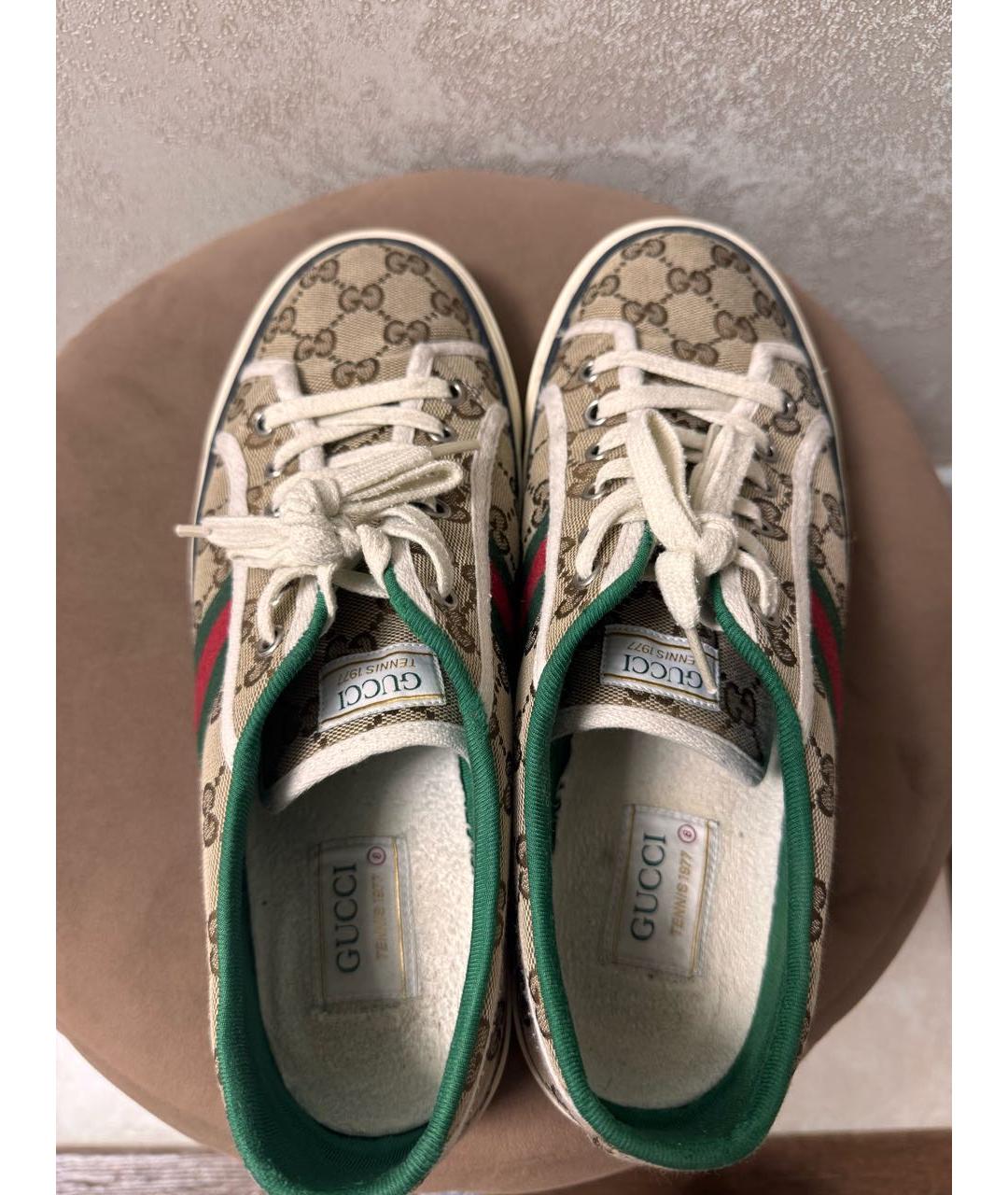 GUCCI Бежевые текстильные низкие кроссовки / кеды, фото 3