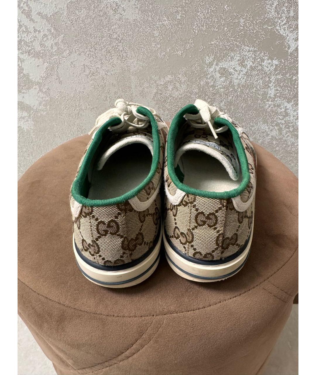 GUCCI Бежевые текстильные низкие кроссовки / кеды, фото 4