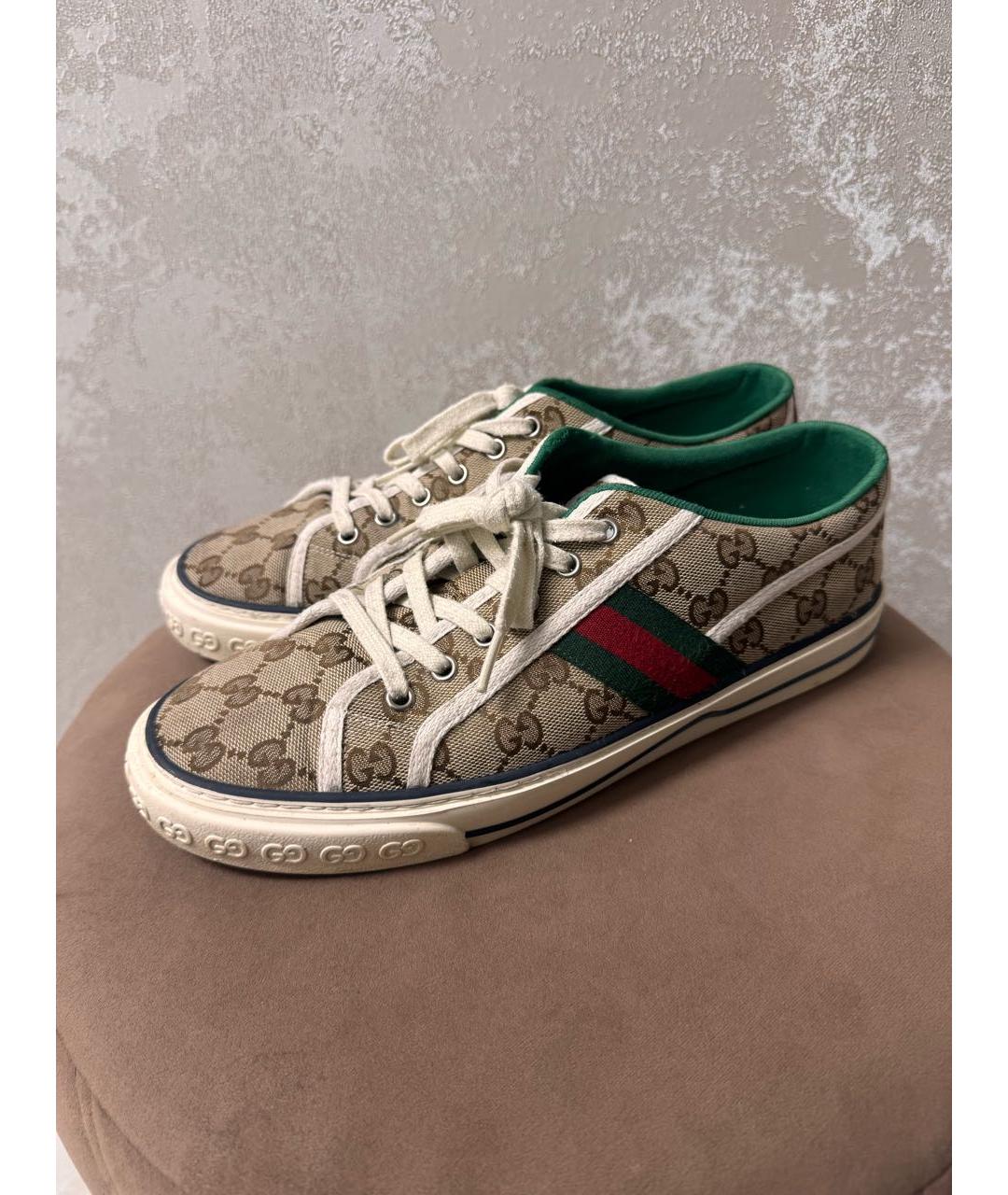 GUCCI Бежевые текстильные низкие кроссовки / кеды, фото 5