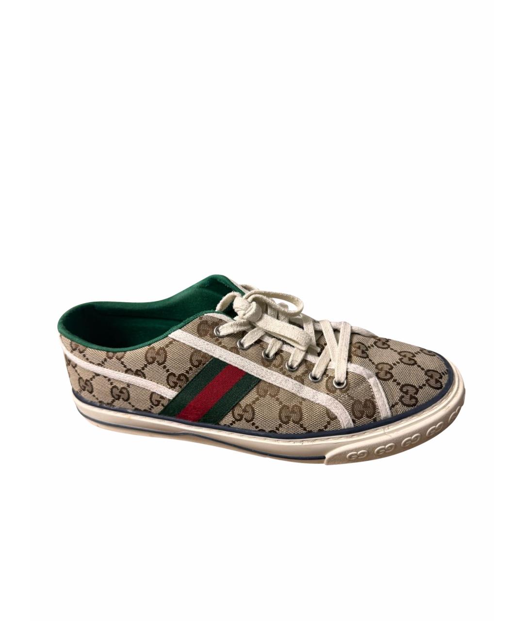 GUCCI Бежевые текстильные низкие кроссовки / кеды, фото 1