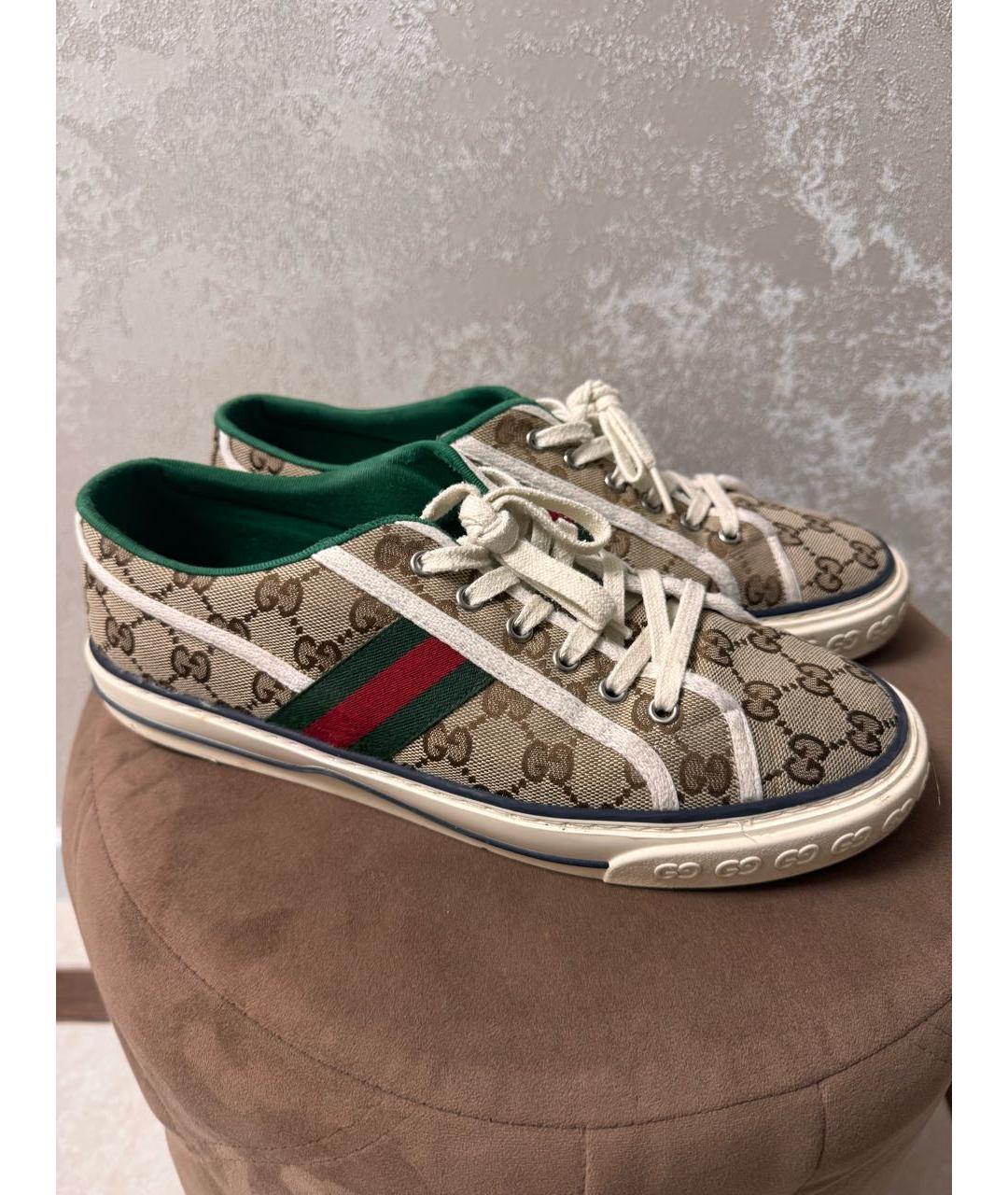 GUCCI Бежевые текстильные низкие кроссовки / кеды, фото 6