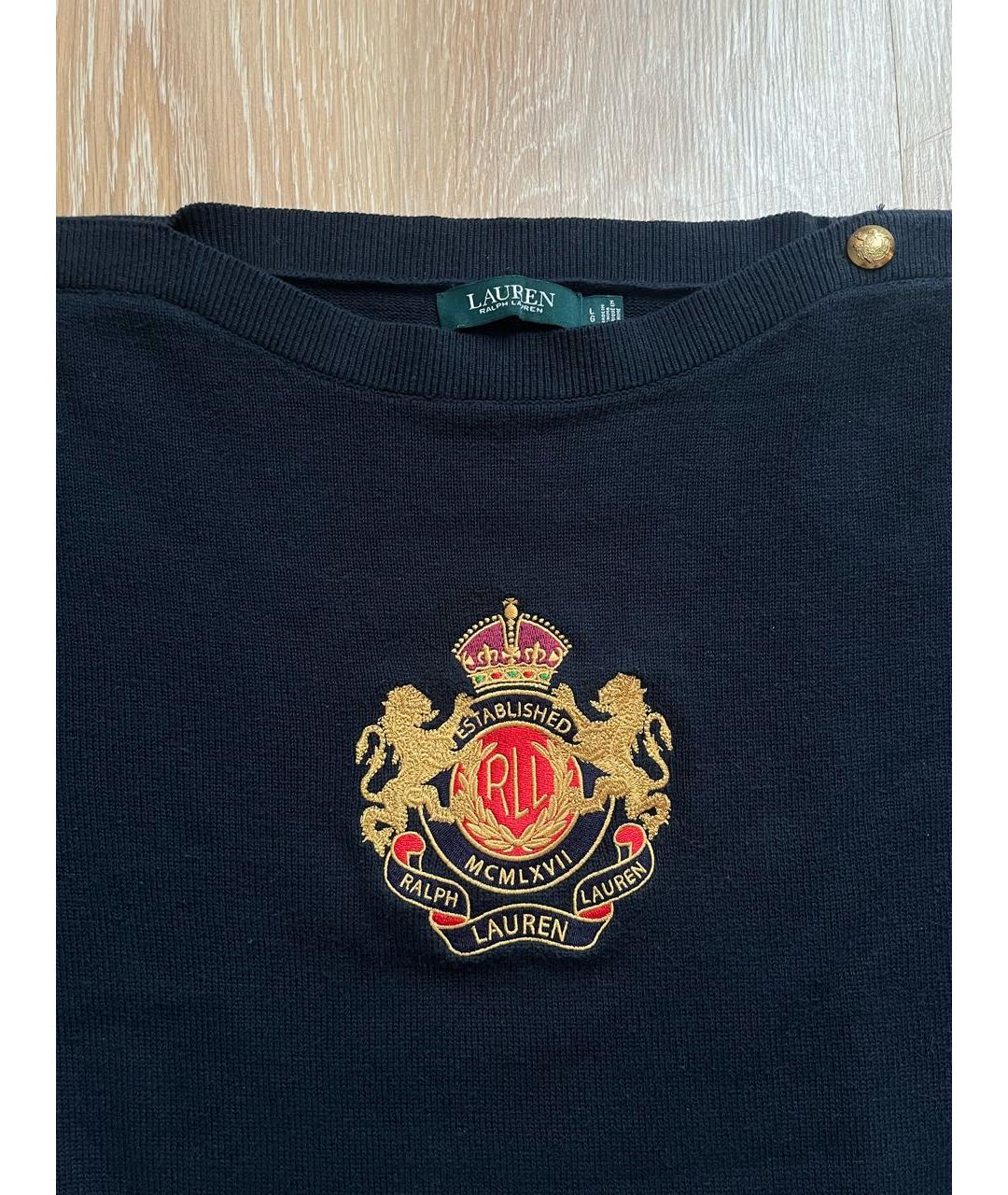 RALPH LAUREN Темно-синий хлопковый джемпер / свитер, фото 2
