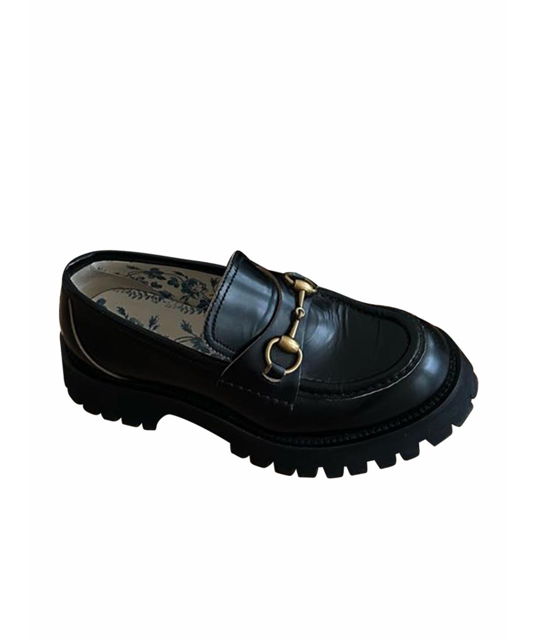 GUCCI Черные кожаные лоферы, фото 1