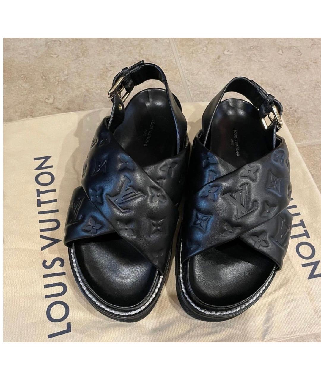 LOUIS VUITTON Черные кожаные сандалии, фото 3